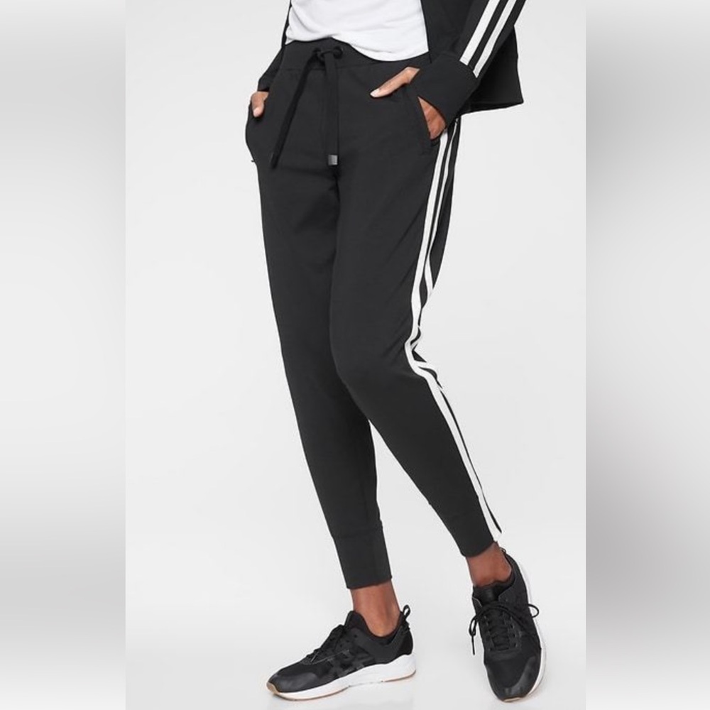 Athleta black Metro Track Trim joggers side stripes size Small